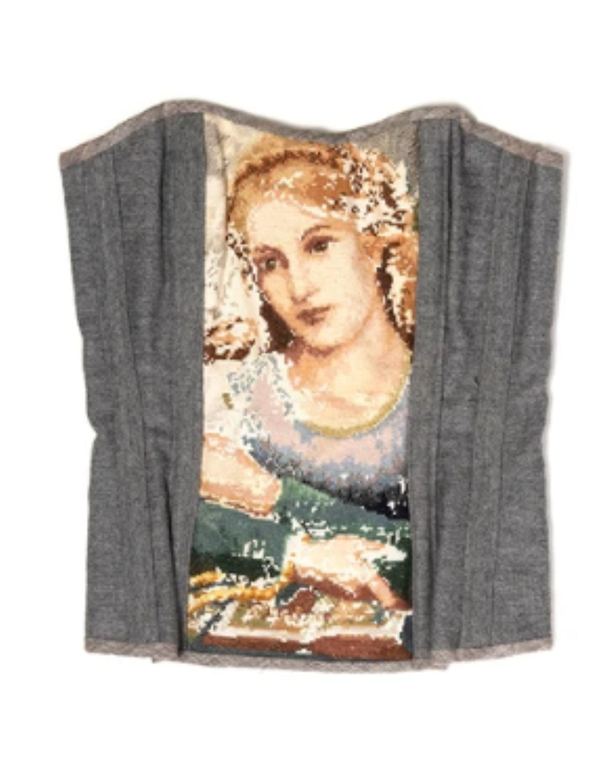 Melaleuca Rise Bespoke Corset with Painting of a Women in Centre