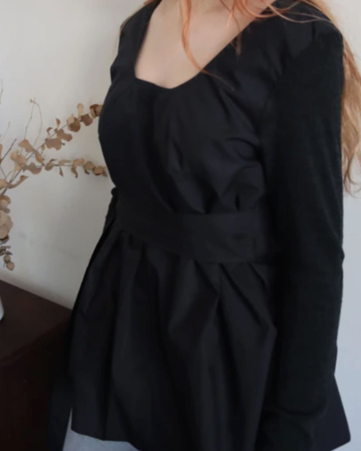 Melaleuca Rise Tapbank Top in Black Colour in Cotton with Long Sleeves Front View