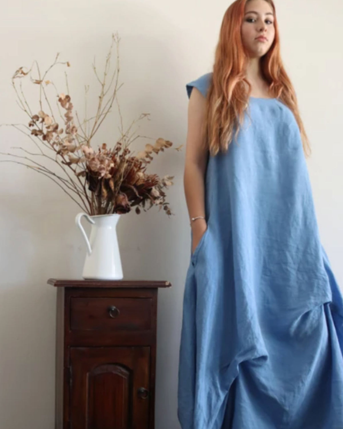 Willowbank Dress in Linen, Alaskan Blue
