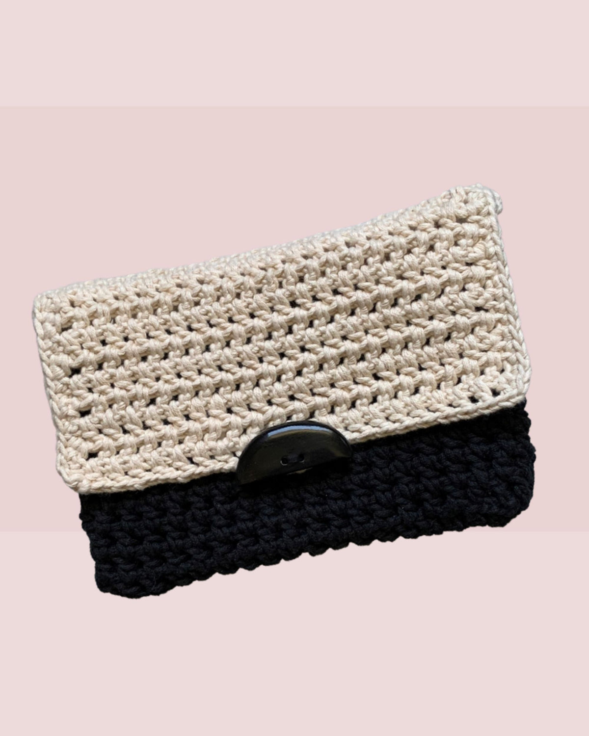 Mia Crocheted Clutch Bag in Black and Cream