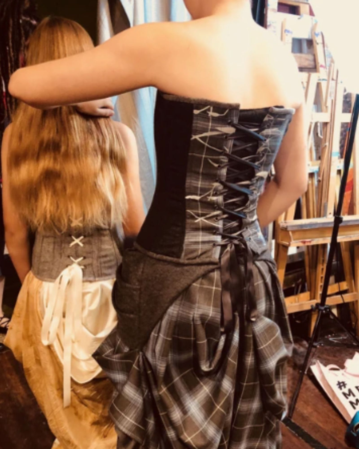 Melaleuca Rise Bespoke Corset in Black and Brown Check Fabric