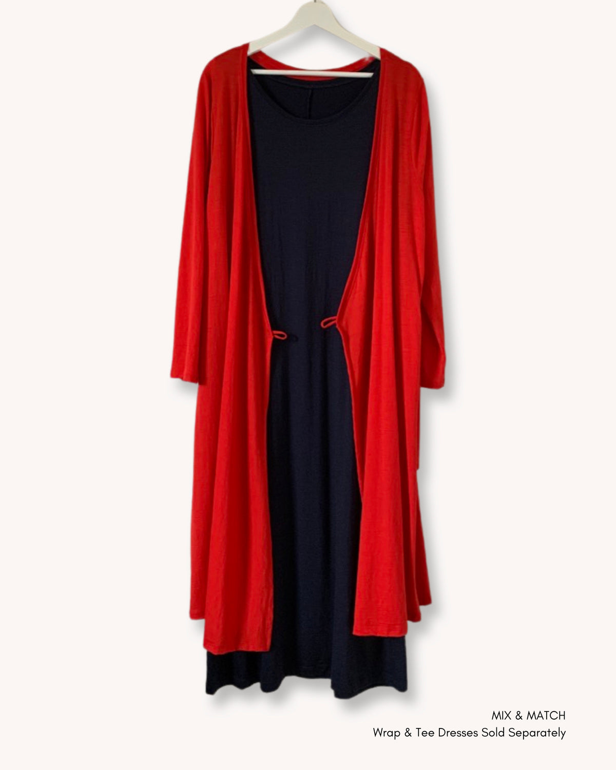 Wrap and Tee Dresses Mix and Match Fine Merino Wool Red and Navy