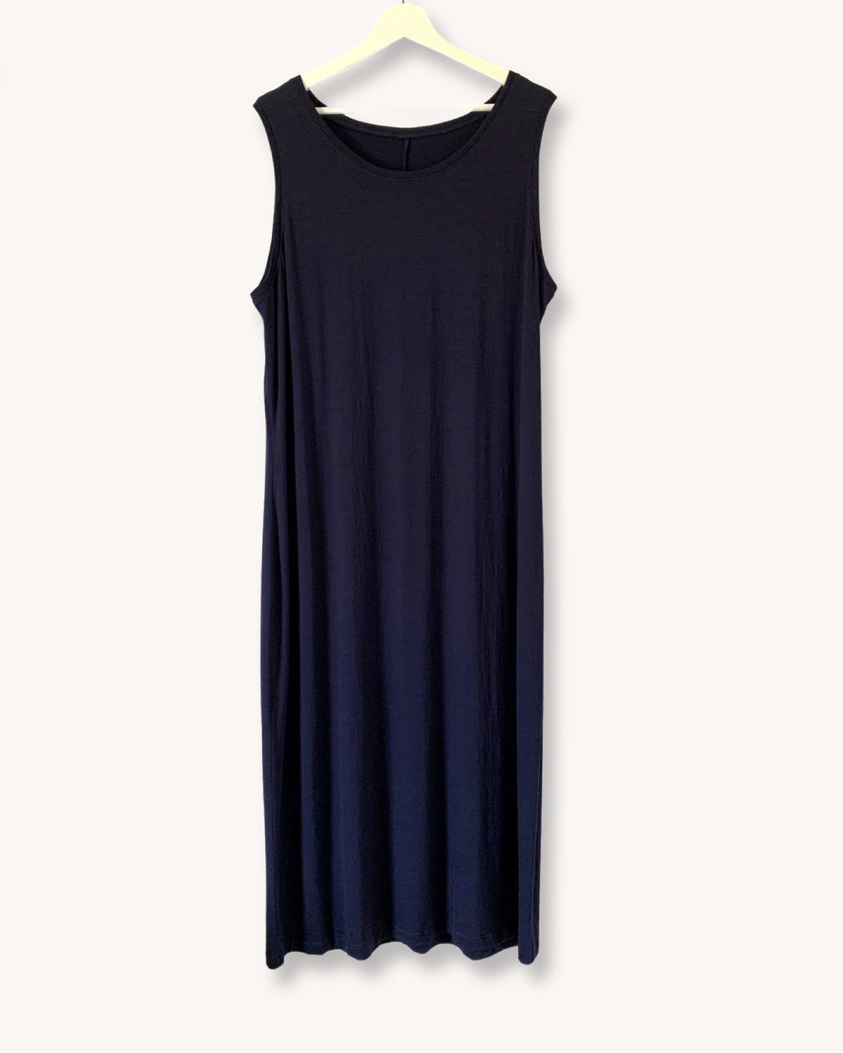 Sleeveless Tee Dress French Navy Fine Merino Wool