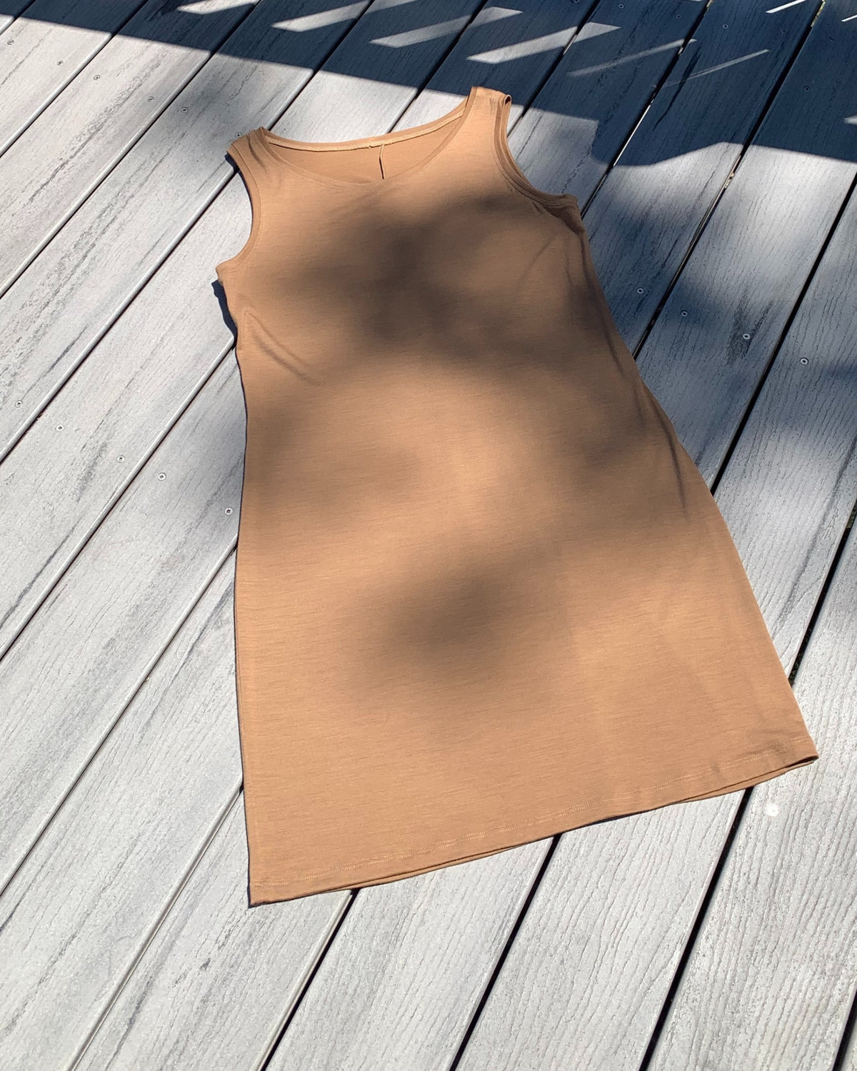 Tee Dress Sleeveless Colour Chestnut in Fine Merino Wool
