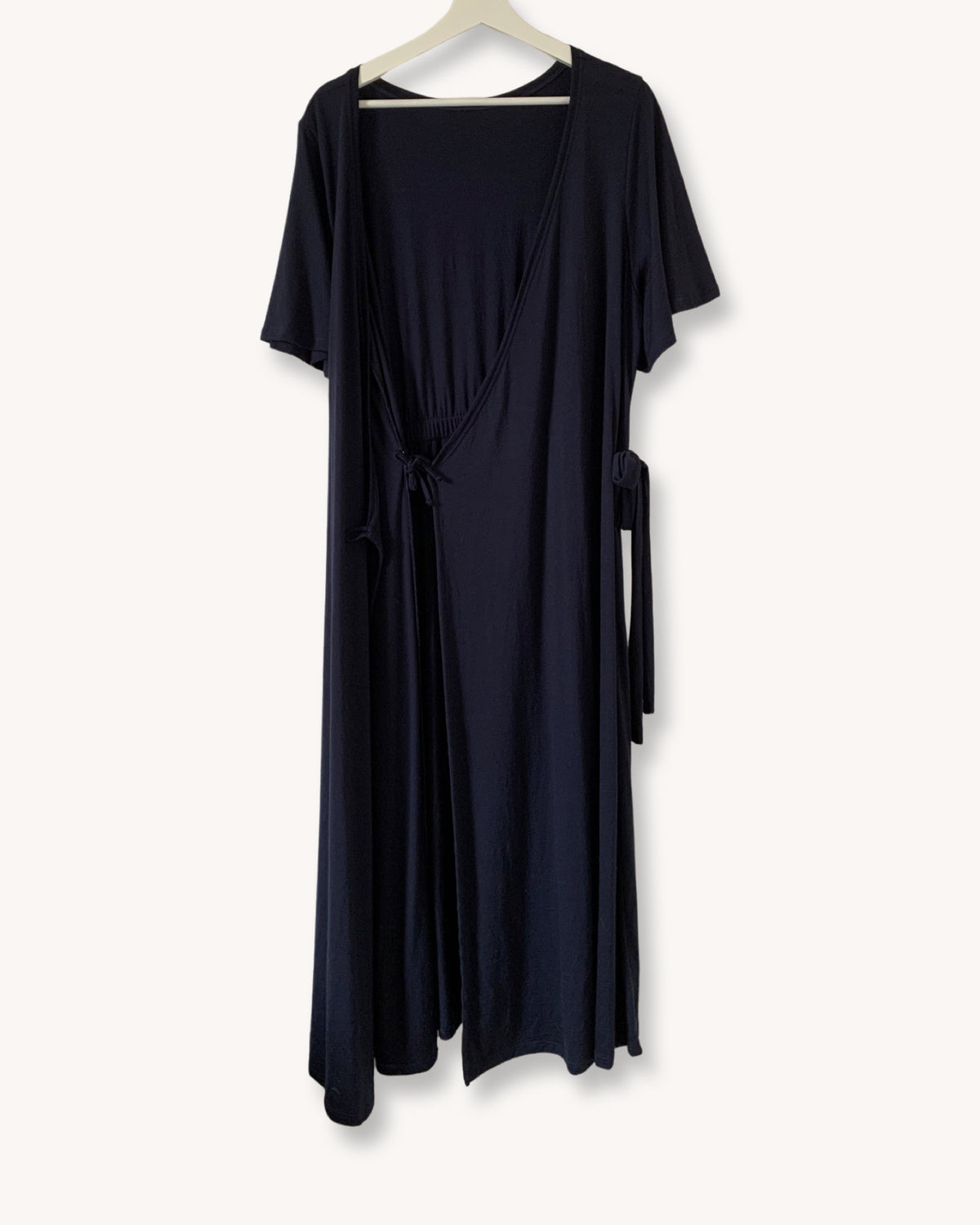 Wrap Dress Butterfly Sleeves French Navy Fine Merino Wool