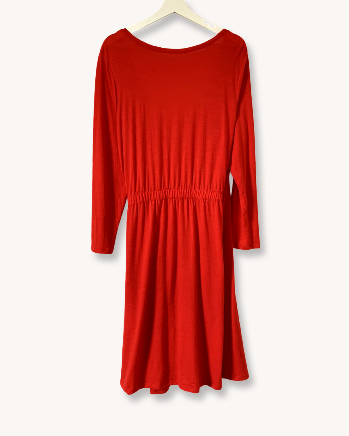 Wrap Dress Back Long Sleeves Poppy Red Fine Merino Wool