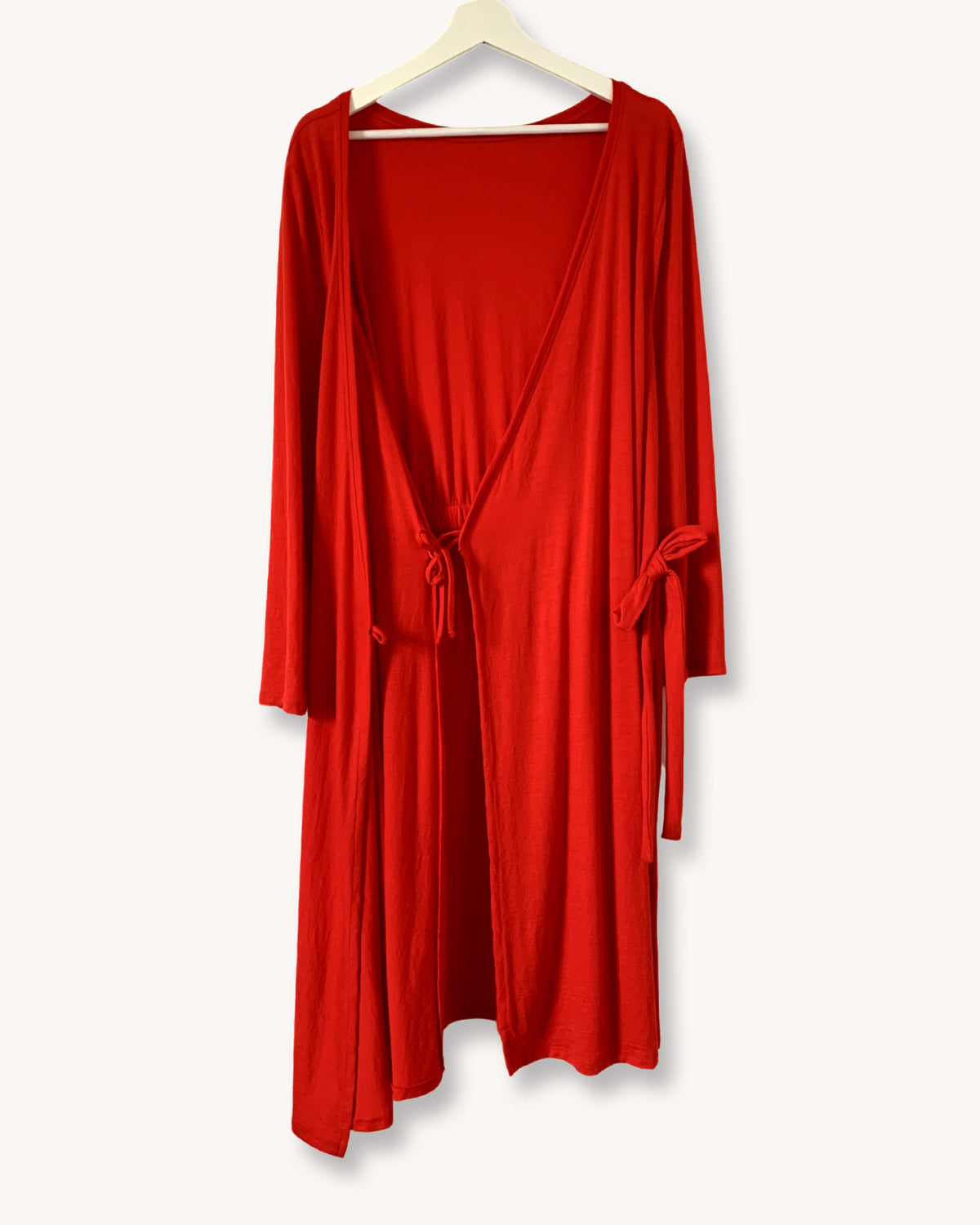 Wrap Dress Long Sleeves Poppy Red Fine Merino Wool 