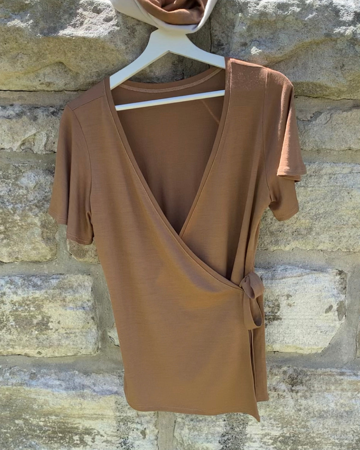 Wrap Top Butterfly Sleeves Colour Chestnut Fine Merino Wool